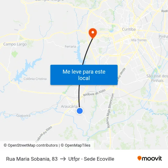 Rua Maria Sobania, 83 to Utfpr - Sede Ecoville map
