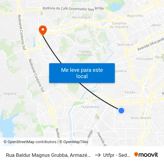 Rua Baldur Magnus Grubba, Armazém Da Família Uberlândia to Utfpr - Sede Ecoville map
