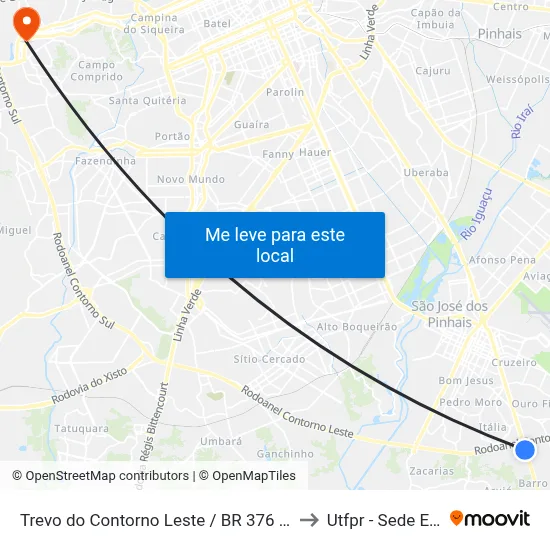 Trevo do Contorno Leste / BR 376 (sentido Sul) to Utfpr - Sede Ecoville map
