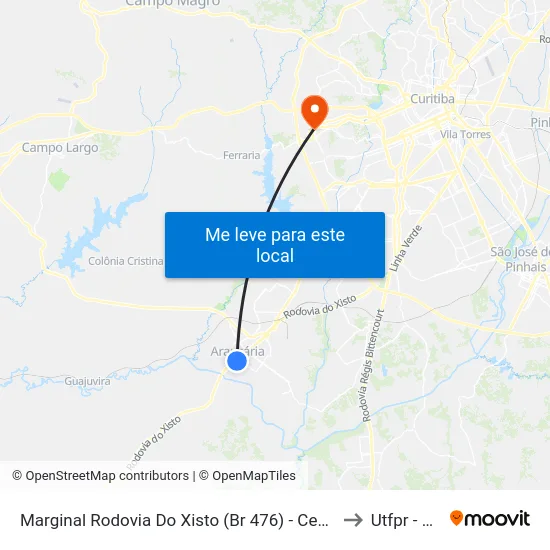 Marginal Rodovia Do Xisto (Br 476) - Centro De Especialidades Médicas E Odontológicas to Utfpr - Sede Ecoville map