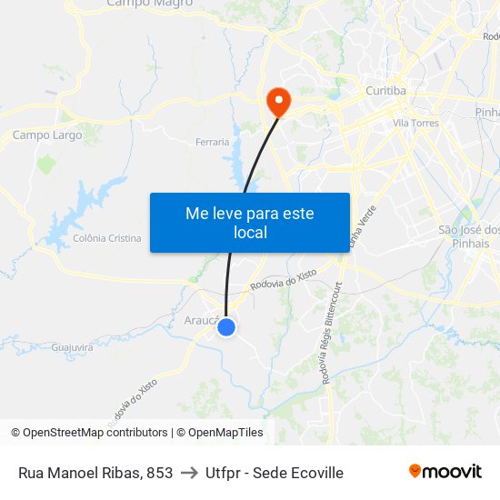 Rua Manoel Ribas, 853 to Utfpr - Sede Ecoville map