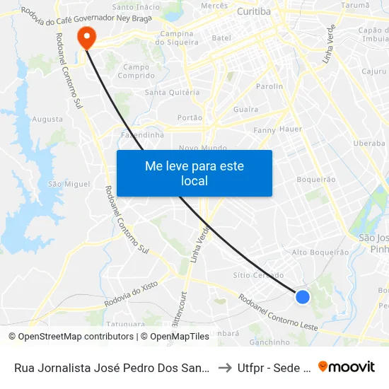 Rua Jornalista José Pedro Dos Santos Pedrinho, 600 to Utfpr - Sede Ecoville map