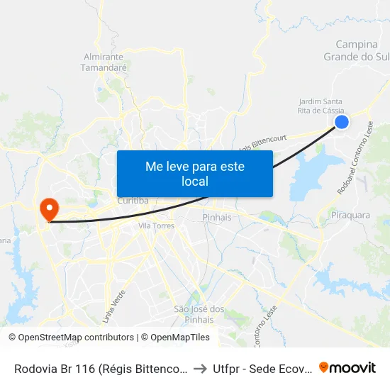 Rodovia Br 116 (Régis Bittencourt) to Utfpr - Sede Ecoville map