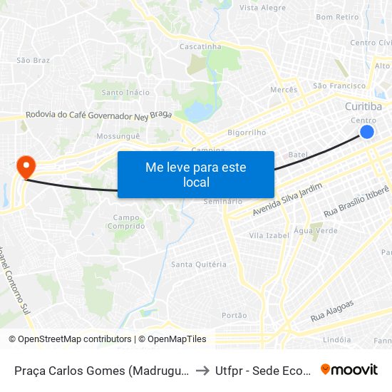Praça Carlos Gomes (Madrugueiro) to Utfpr - Sede Ecoville map