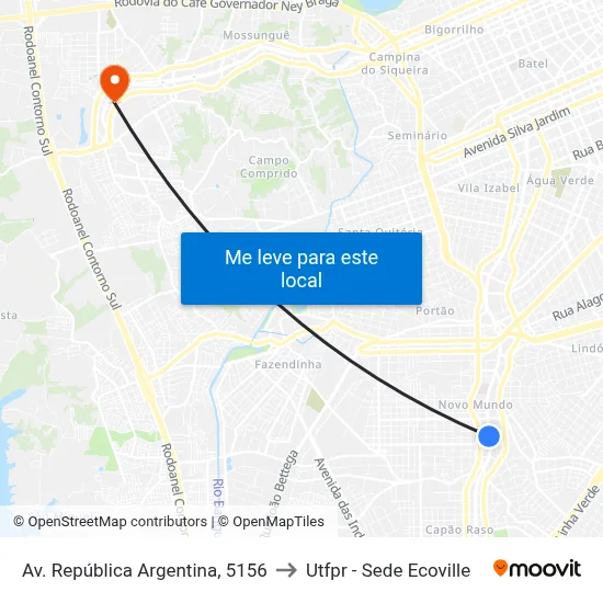 Av. República Argentina, 5156 to Utfpr - Sede Ecoville map