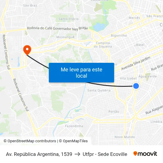 Av. República Argentina, 1539 to Utfpr - Sede Ecoville map
