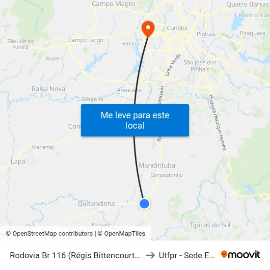 Rodovia Br 116 (Régis Bittencourt) - Posto 47 to Utfpr - Sede Ecoville map