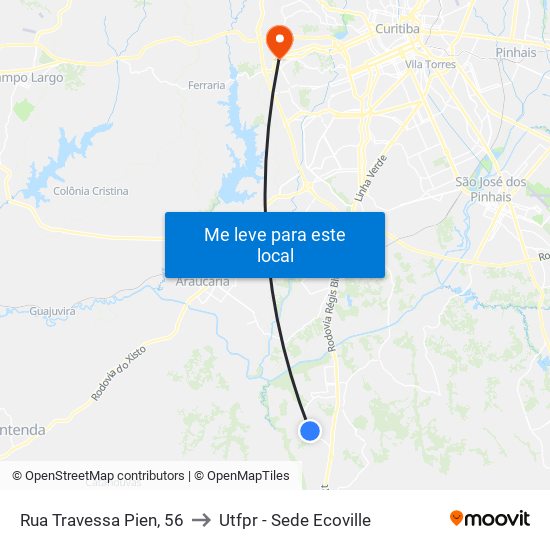 Rua Travessa Pien, 56 to Utfpr - Sede Ecoville map