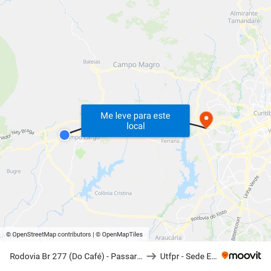 Rodovia Br 277 (Do Café) - Passarela Rivabem to Utfpr - Sede Ecoville map