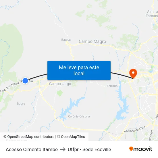 Acesso Cimento Itambé to Utfpr - Sede Ecoville map