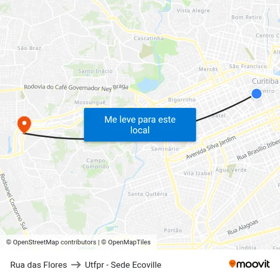 Rua das Flores to Utfpr - Sede Ecoville map