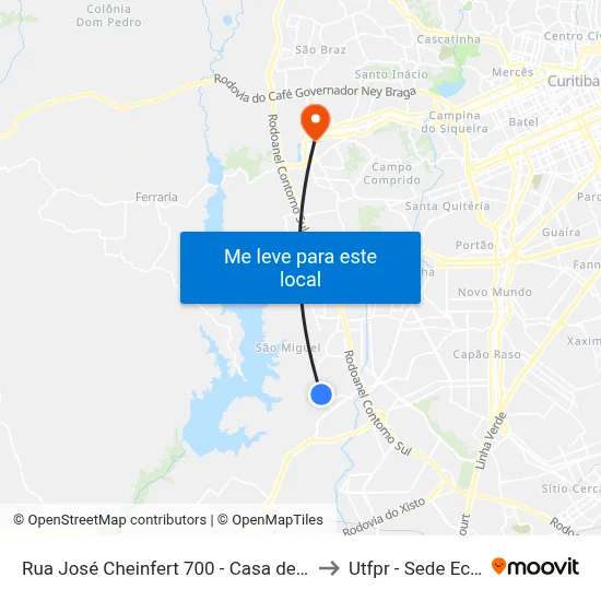 Rua José Cheinfert 700 - Casa de Custódia to Utfpr - Sede Ecoville map