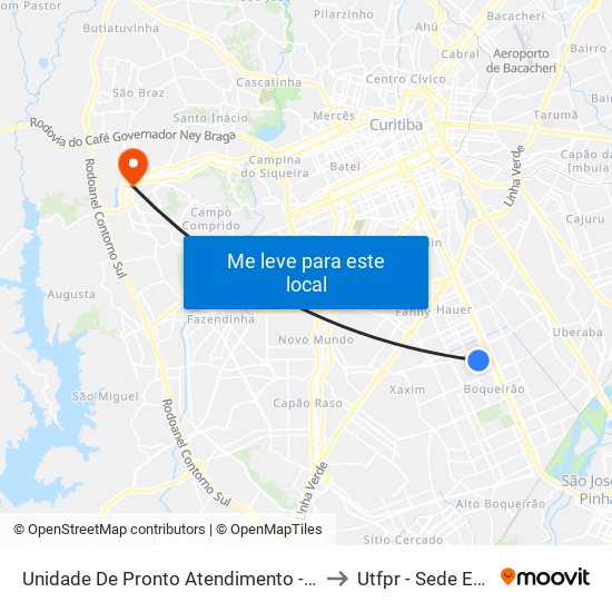 Unidade De Pronto Atendimento - Boqueirão to Utfpr - Sede Ecoville map