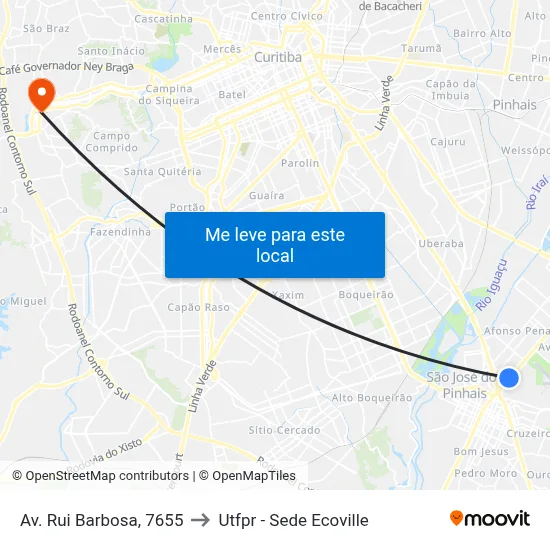 Av. Rui Barbosa, 7655 to Utfpr - Sede Ecoville map