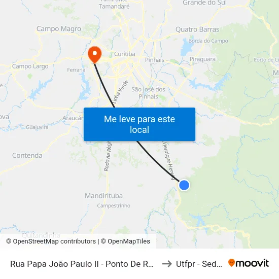Rua Papa João Paulo II - Ponto De Regulagem Córrego Fundo to Utfpr - Sede Ecoville map