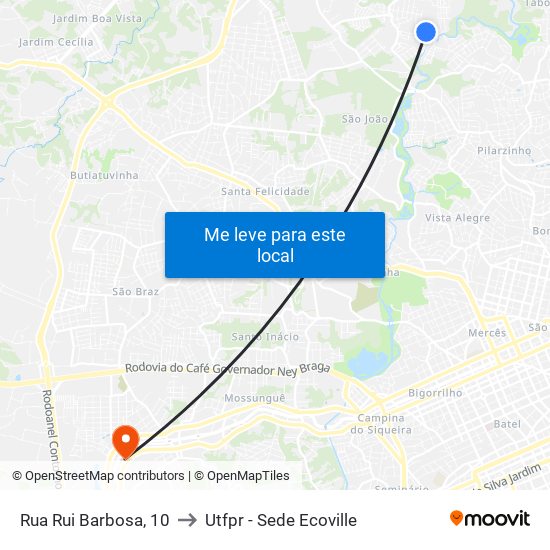 Rua Rui Barbosa, 10 to Utfpr - Sede Ecoville map