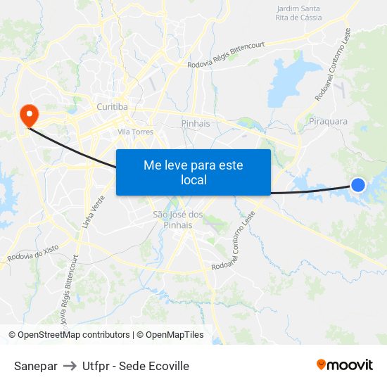 Sanepar to Utfpr - Sede Ecoville map