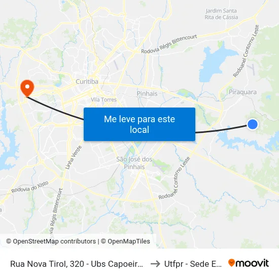 Rua Nova Tirol, 320 - Ubs Capoeira Dos Dinos to Utfpr - Sede Ecoville map