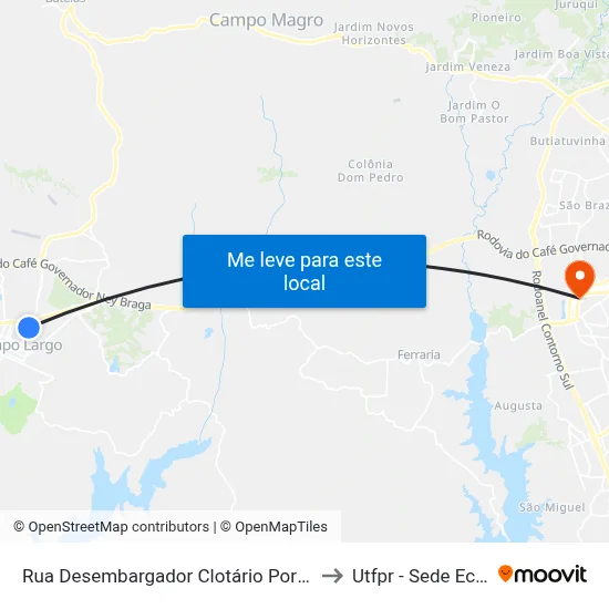 Rua Desembargador Clotário Portugal 258 to Utfpr - Sede Ecoville map