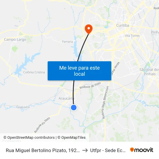 Rua Miguel Bertolino Pizato, 1923-1979 to Utfpr - Sede Ecoville map