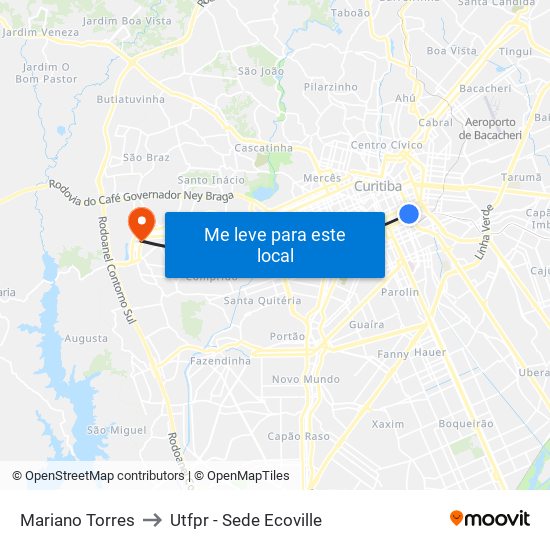 Mariano Torres to Utfpr - Sede Ecoville map