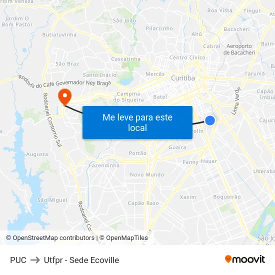 PUC to Utfpr - Sede Ecoville map