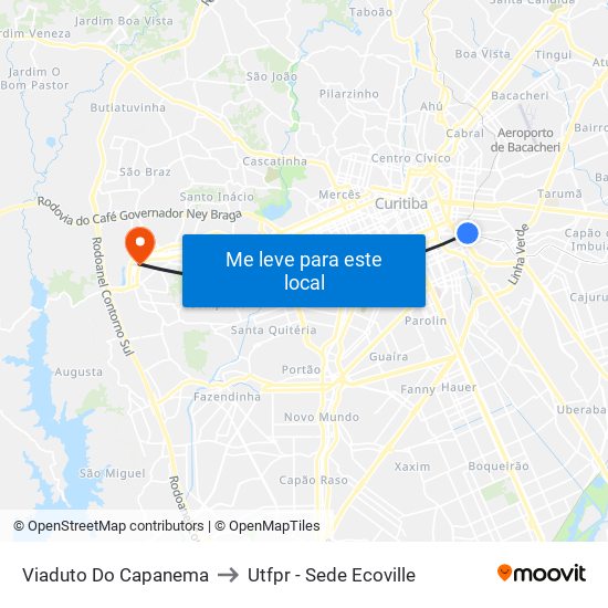 Viaduto Do Capanema to Utfpr - Sede Ecoville map