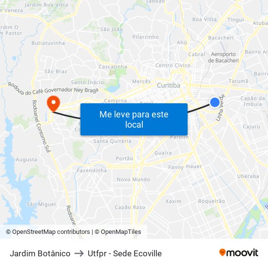 Jardim Botânico to Utfpr - Sede Ecoville map