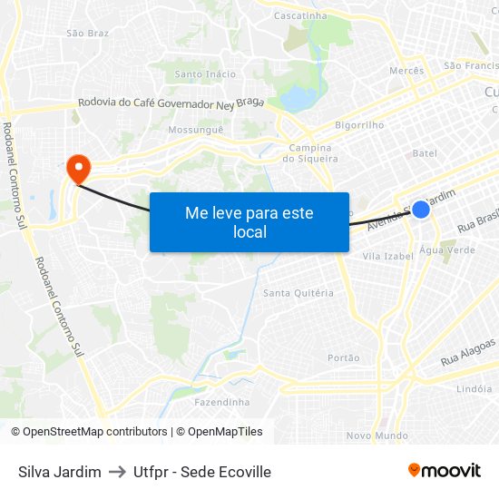 Silva Jardim to Utfpr - Sede Ecoville map