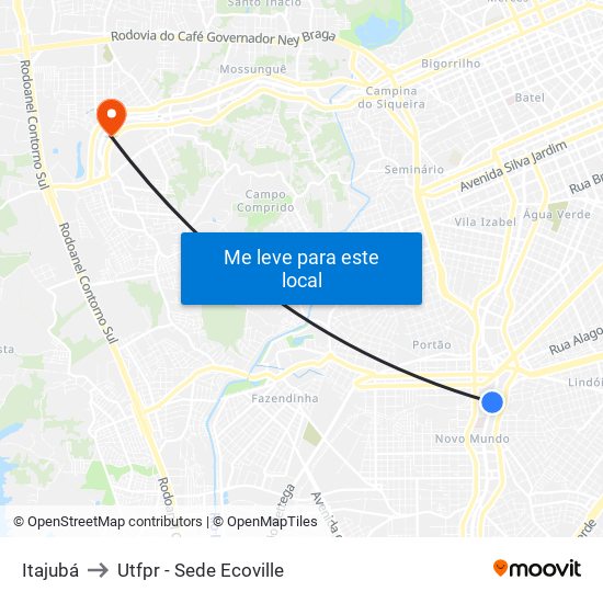 Itajubá to Utfpr - Sede Ecoville map