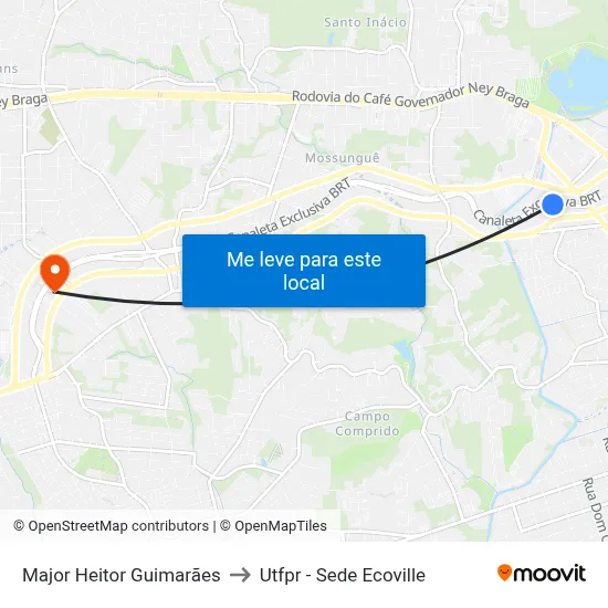 Major Heitor Guimarães to Utfpr - Sede Ecoville map