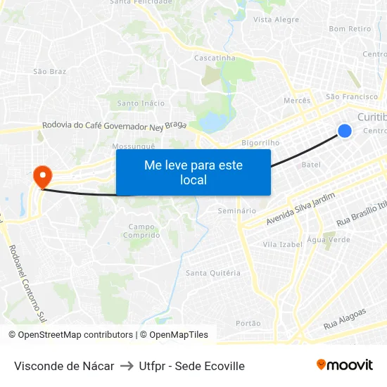 Visconde de Nácar to Utfpr - Sede Ecoville map
