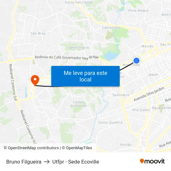 Bruno Filgueira to Utfpr - Sede Ecoville map