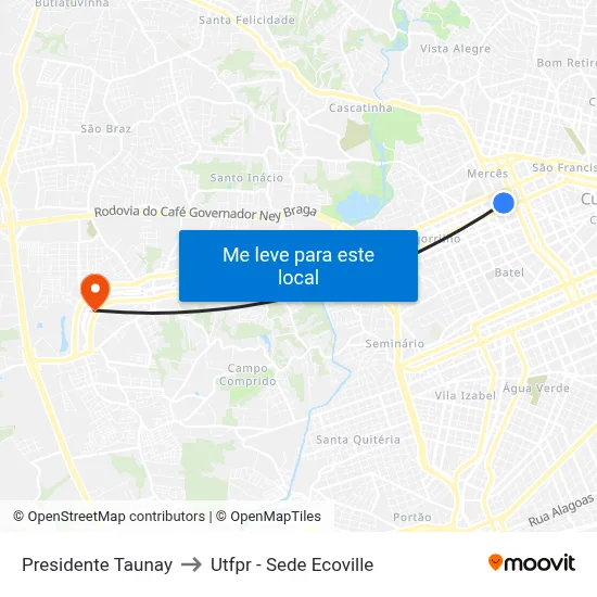 Presidente Taunay to Utfpr - Sede Ecoville map