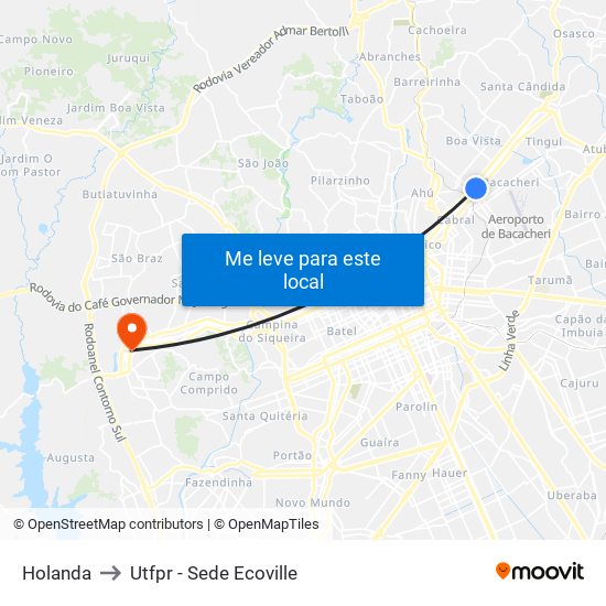 Holanda to Utfpr - Sede Ecoville map