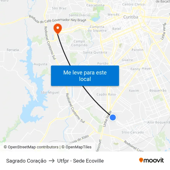 Sagrado Coração to Utfpr - Sede Ecoville map