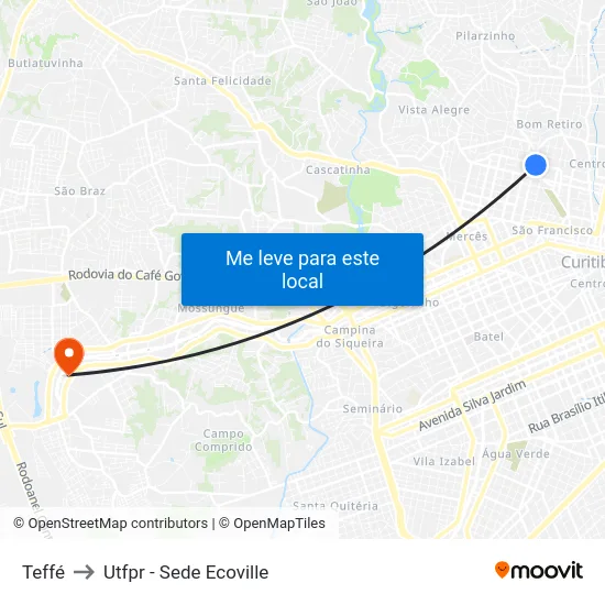 Teffé to Utfpr - Sede Ecoville map
