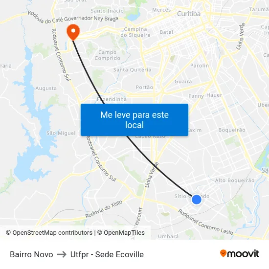 Bairro Novo to Utfpr - Sede Ecoville map