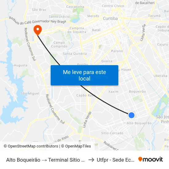 Alto Boqueirão → Terminal Sítio Cercado to Utfpr - Sede Ecoville map