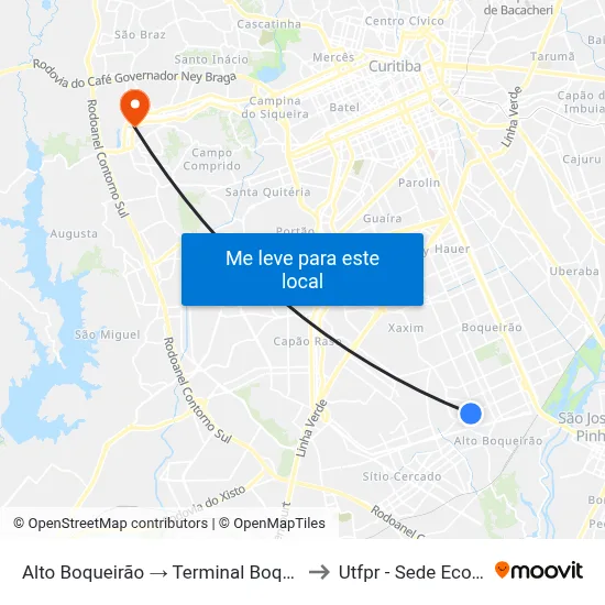 Alto Boqueirão → Terminal Boqueirão to Utfpr - Sede Ecoville map