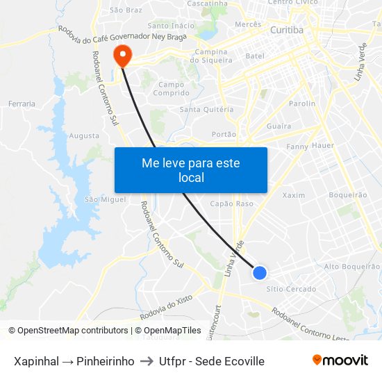 Xapinhal → Pinheirinho to Utfpr - Sede Ecoville map