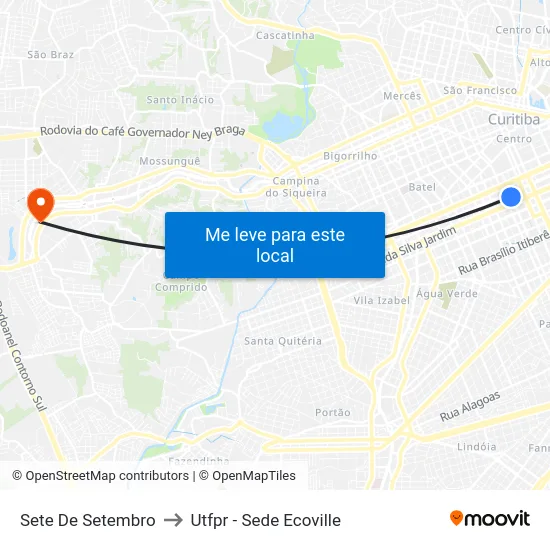 Sete De Setembro to Utfpr - Sede Ecoville map