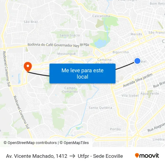 Av. Vicente Machado, 1412 to Utfpr - Sede Ecoville map