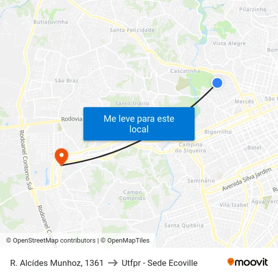 R. Alcídes Munhoz, 1361 to Utfpr - Sede Ecoville map
