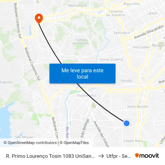 R. Primo Lourenço Tosin 1083 UniSanta Cruz / Laboratório Municipal to Utfpr - Sede Ecoville map