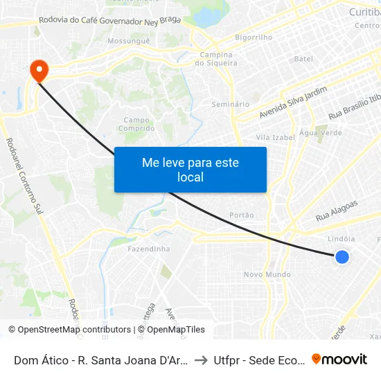 Dom Ático - R. Santa Joana D'Arc, 748 to Utfpr - Sede Ecoville map