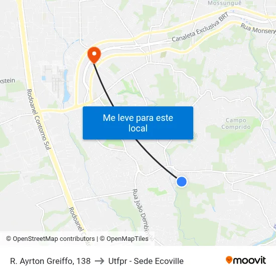 R. Ayrton Greiffo, 138 to Utfpr - Sede Ecoville map