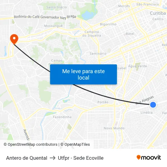 Antero de Quental to Utfpr - Sede Ecoville map
