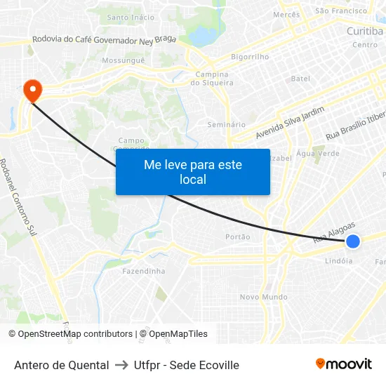 Antero de Quental to Utfpr - Sede Ecoville map