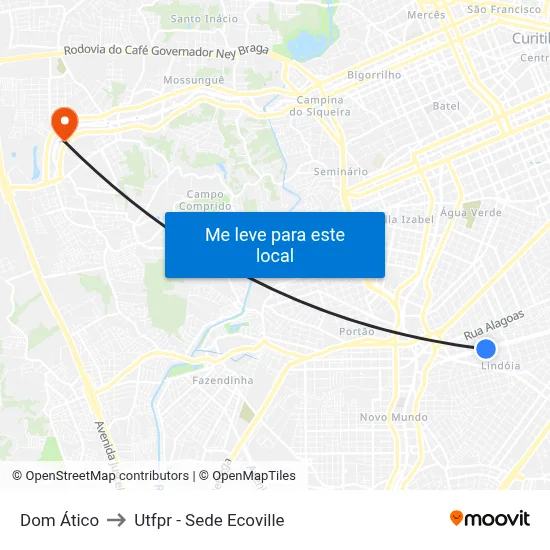 Dom Ático to Utfpr - Sede Ecoville map